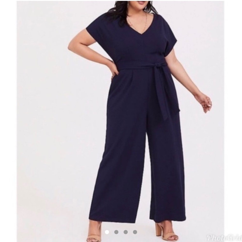 Torrid Wide Leg Short Sleeve Navy Jumpsuit